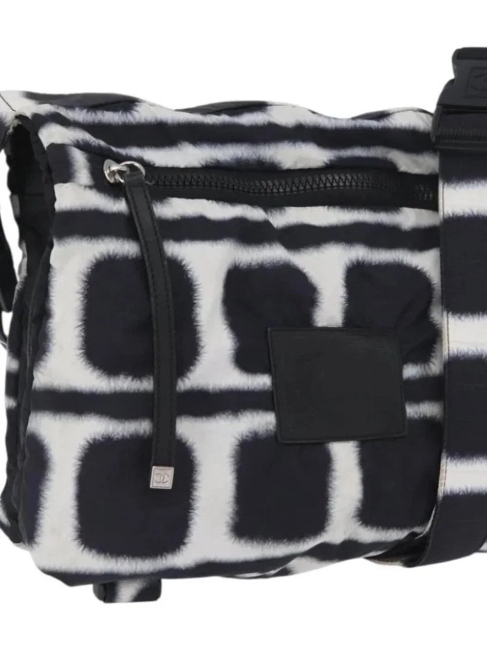 CHANEL Shoulder Bag Nylon Black White Silver CC Auth BA11713A